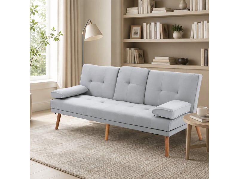  Canapé-lit 3 places modenvie convertible avec dossier réglable, polyester, gris clair, 181 x 77 x 78 cm  - Conforama E