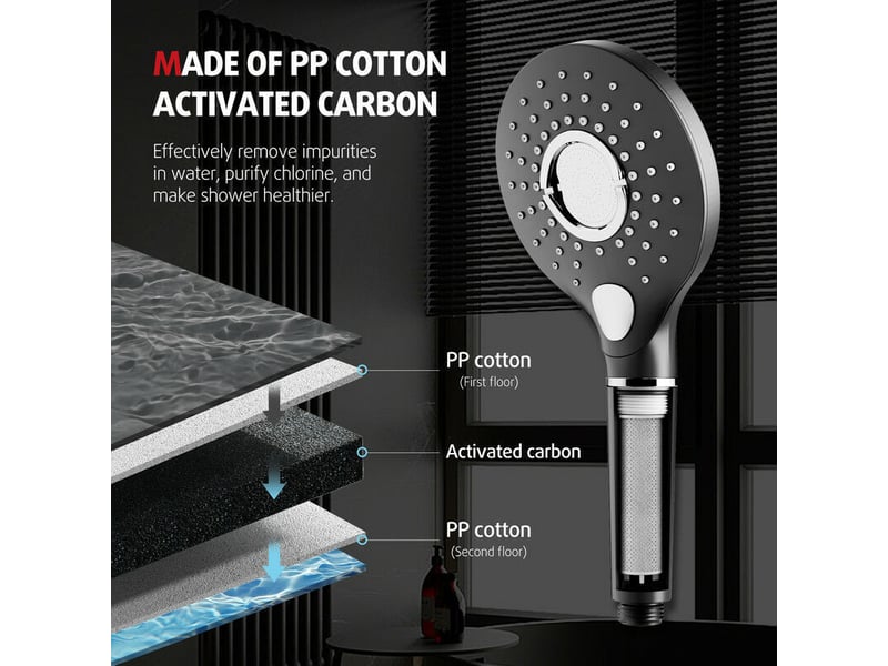  Pommeau de douche avec filtre, haute pression, 3 jets, douchette anti calcaire avec 1 cartouche filtrante, noir, rainsworth  - Conforama C