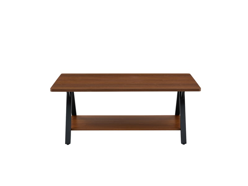 Table basse industrielle noyer, table de salon avec étagère de rangement, 110x57x44,5 cm, idéale pour petits espaces  - Conforama A