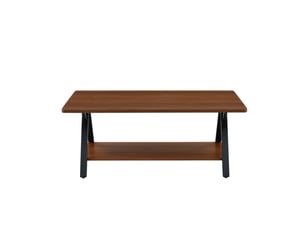 Table basse industrielle noyer, table de salon avec étagère de rangement, 110x57x44,5 cm, idéale pour petits espaces