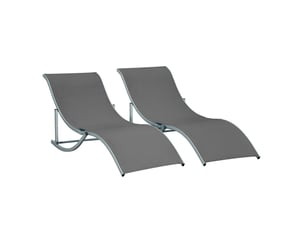 2 transats de jardin gris foncé, pliables, ergonomiques, aluminium, textilène, 165 x 61 x 63 cm