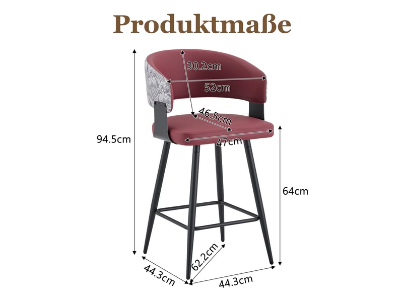 Chaise de salle à manger rembourrée avec dossier enveloppant et accoudoirs, style moderne, en pu rouge  - Conforama D