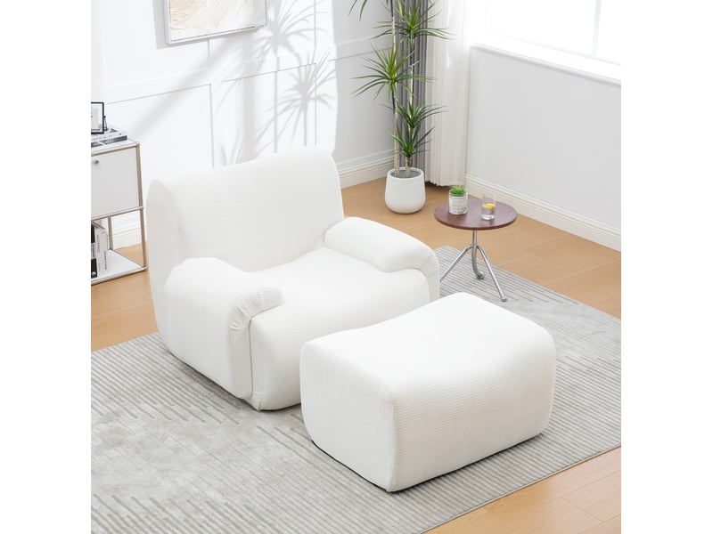 Fauteuil avec pouf en chenille ivoire, mousse haute élasticité 30d, emballage sous vide, sans montage - Conforama C