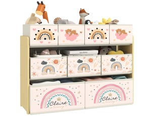 Étagère à jouets pour enfants avec 9 paniers amovibles en tissu non tissé, 93 x 30 x 70 cm, jaune