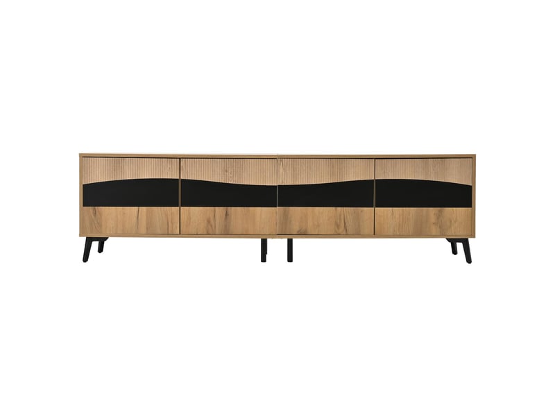 Meuble tv avec 4 portes en panneau de particules coloris bois et noir 180x40x50 cm - pangivo  - Conforama A