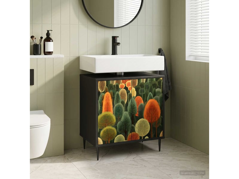  Armoire de salle de bain, meuble de rangement zaandam chêne noir 60x40x61 cm  - Conforama B