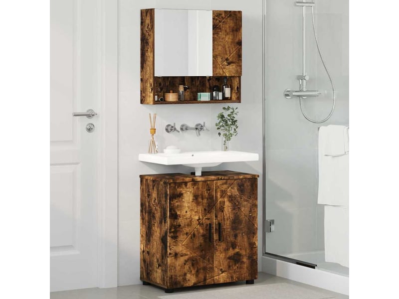 Ensemble de mobilier de salle de bain 2 pc chêne fumé cf64073 - Conforama D