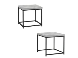 Lot de 2 tables basses gigognes, table basse carrée 45x45 cm, cadre en acier robuste noir, plateau gris, gain de place