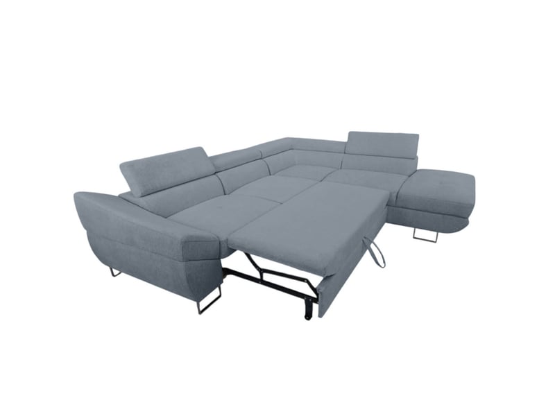  Canapé d'angle cassiope convertible avec coffre en tissu - bleu acier - angle droit CASSIOPE - Conforama B