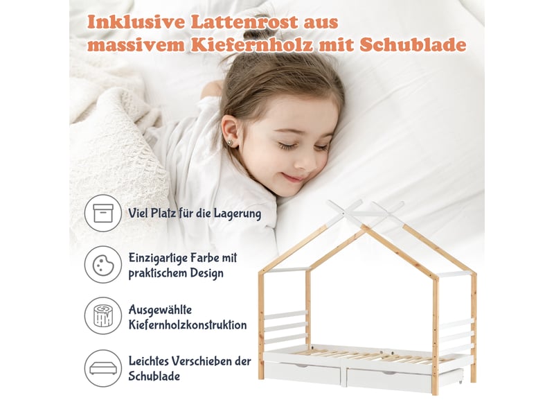  Lit cabane, lit enfant 90x200cm en bois pour garçons &amp; filles, protection contre les chutes, sommier à lattes, gris  - Conforama D