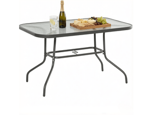 Table de jardin rectangulaire 120 x 80 cm en métal et verre trempé grise