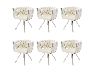 Chaises de salle à manger lot de 6 pivotantes à 360°  - dossier courbé, velours beige et métal argenté