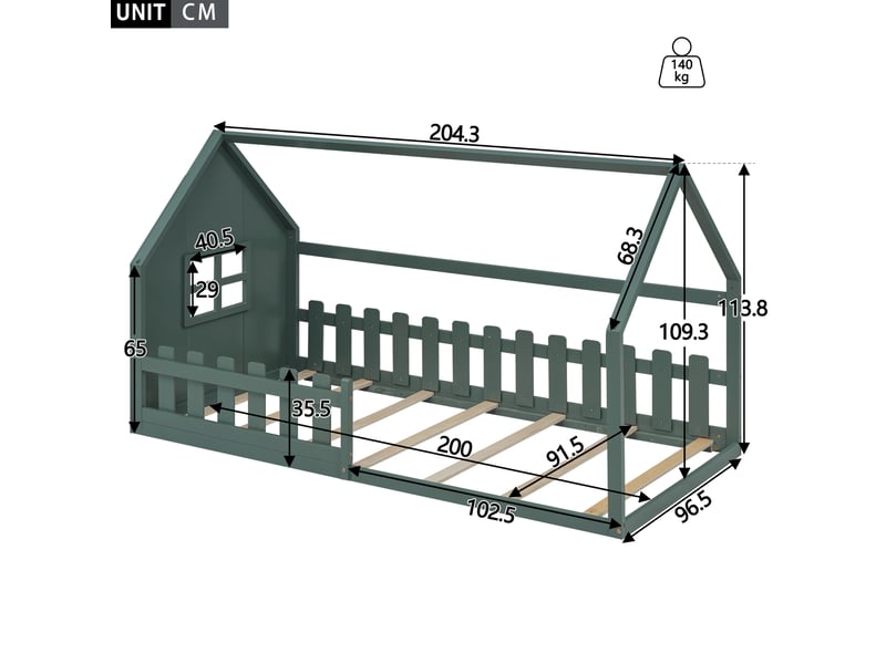  Modenvie lit enfant cabane 90x200 cm - structure en pin et mdf, sans matelas - vert  - Conforama C