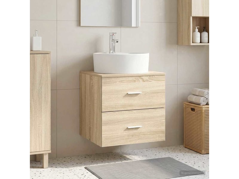 Vanité de lavabo mural, meuble de rangement chêne sonoma 49.5x44.5x65 cm shl6567 - Conforama B