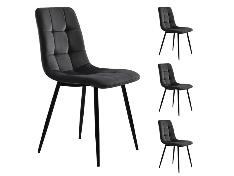  Lot de 4 chaise de salle à manger , chaise scandinave avec assise et dossier rembourrés en velours ,pieds en métal ,noir  - Conforama A