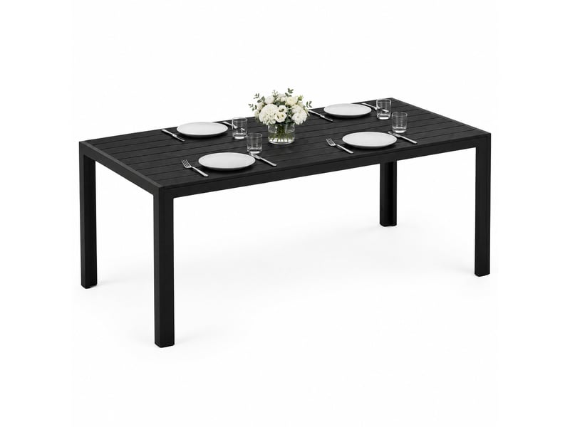 Table de jardin ulevr rectangulaire 190 x 84,5 x 72 cm, résistante aux intempéries, plateau en composite bois-plastique, structure en aluminium, noire - Conforama A
