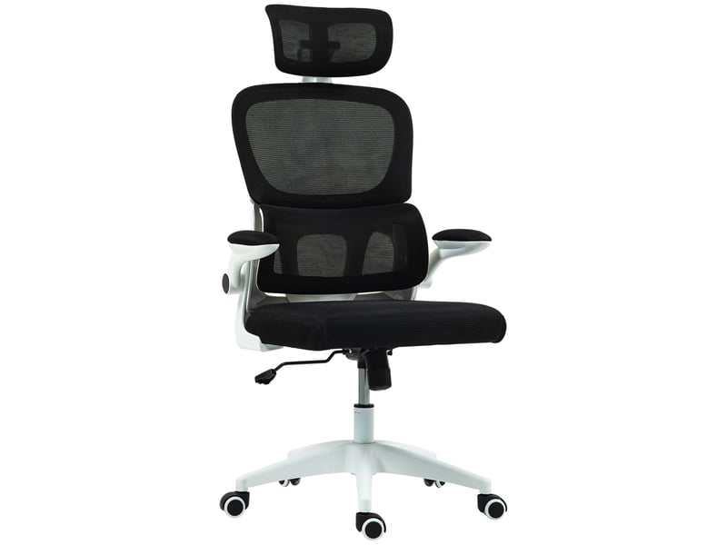  Chaise de bureau ergonomique noire avec appuie-tête réglable, dossier maille et accoudoirs relevables  - Conforama B