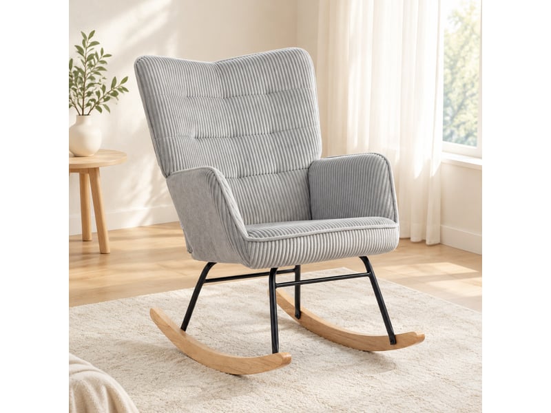  Fauteuil à bascule modenvie en polyester aspect velours côtelé gris clair 71 x 98 x 101 cm  - Conforama B
