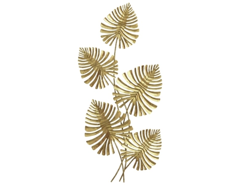 Set de décorations murales en métal doré, motif feuilles, finition peinte, style élégant - Conforama A