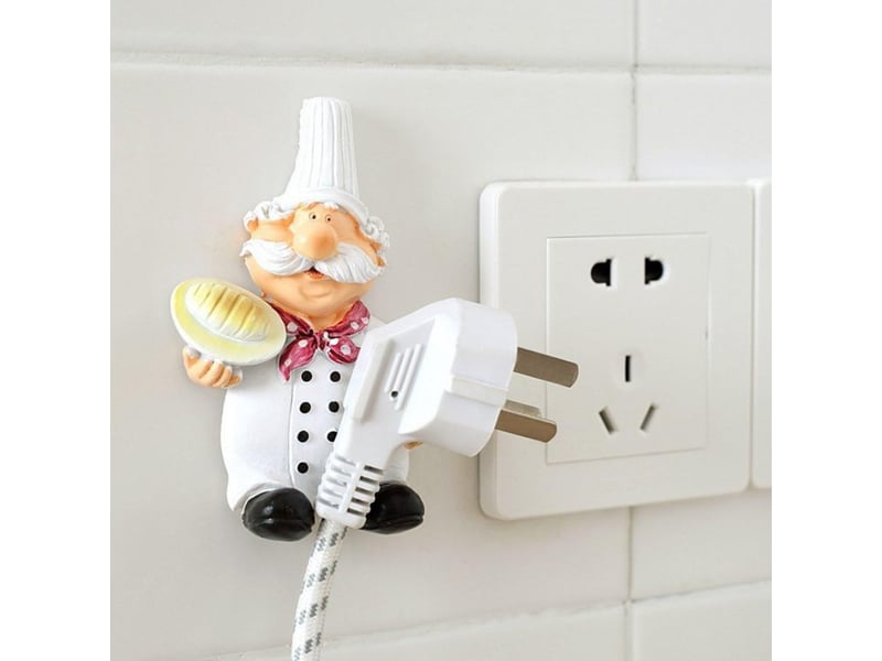  Lot de 2 crochets de prise d'alimentation mignons pour organiser la décoration murale de cook fat chef pour la maison, la cuisine, blanc  - Conforama E