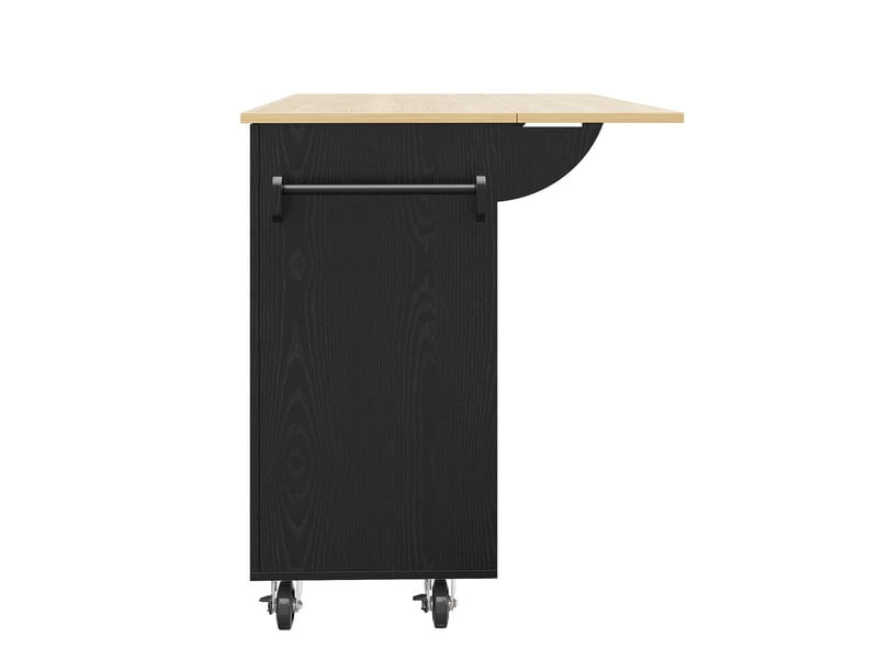  Îlot de cuisine en bois veiné noir, buffet multifonction, table extensible, rangement et chariot snack  - Conforama D