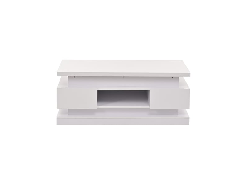  Table basse relevable 100 x 50 x 40 cm avec 2 tiroirs, table d'appoint laquée brillante avec éclairage led, table console, table basse, table de salon avec rangement dissimulé, blanc, panneaux de particules  - Conforama D
