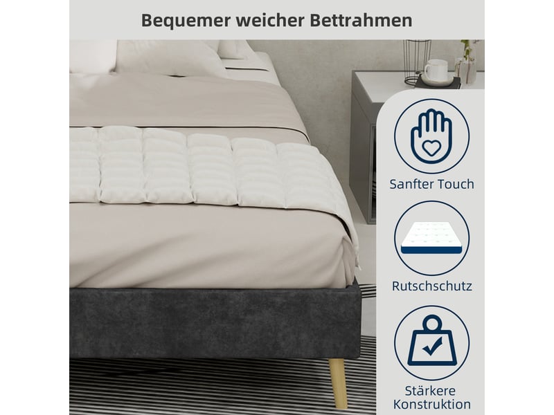  Cadre lit 140x200 cm minimaliste velours hollandais gris structure basse plateforme sans tête ni matelas  - Conforama E