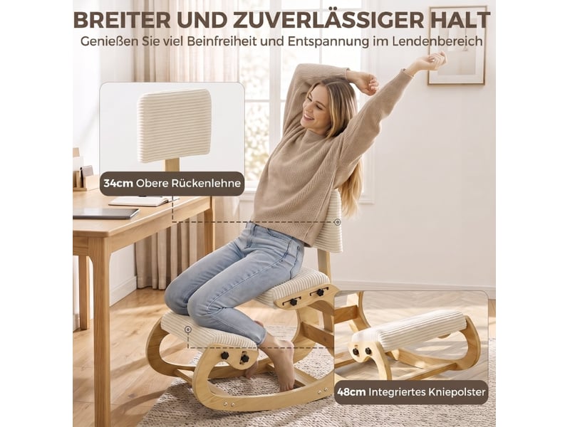  Chaise ergonomique à genoux 98x54x86 cm avec dossier, polyester, blanc crème  - Conforama D