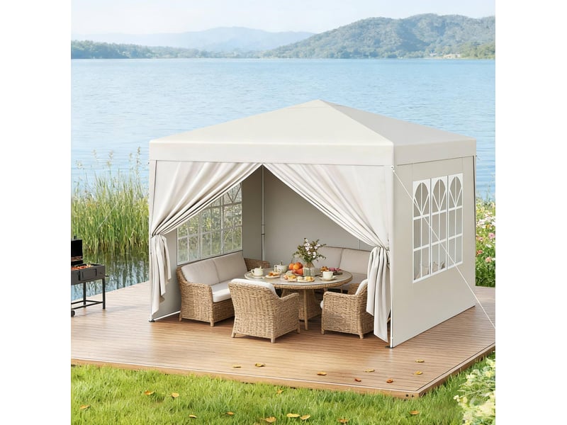 Tonnelle pliante de jardin 300x300 cm – beige – toit oxford 210d, parois latérales et sac de transport - Conforama E