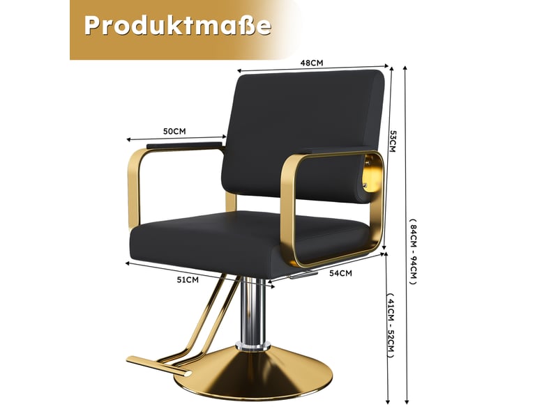  Fauteuil de coiffure hydraulique noir et or, rotation à 360 degrés, hauteur réglable, base en métal stable  - Conforama C