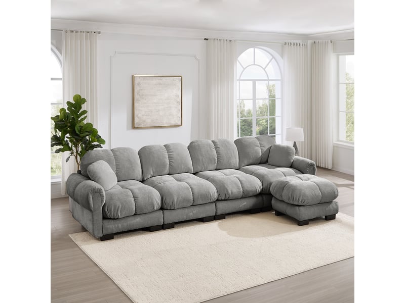  Canapé d'angle 4 places en l modulable chenille 330 x 149 x 90 cm gris clair confort soutenu  - Conforama B