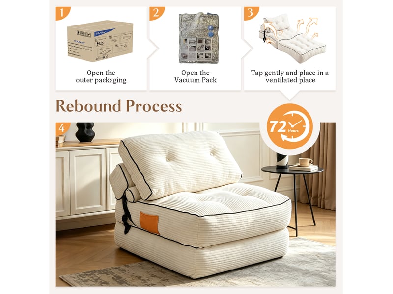  Fauteuil pliant 95x90x65 cm en velours côtelé blanc  - Conforama E