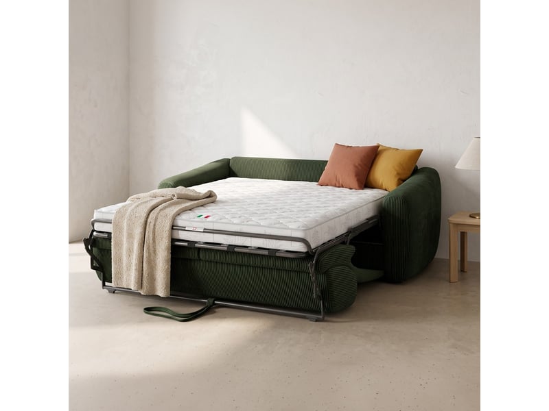  Canapé droit convertible 3 places en velours côtelé vert forêt - ouverture express - suzie Suzie - Conforama B