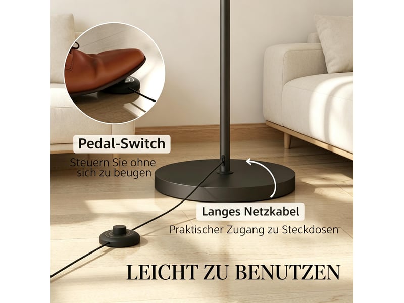  Lampadaire arqué,meulva,104,2x32x180,6 cm,avec télécommande,métal et tissu,noir et crème  - Conforama E