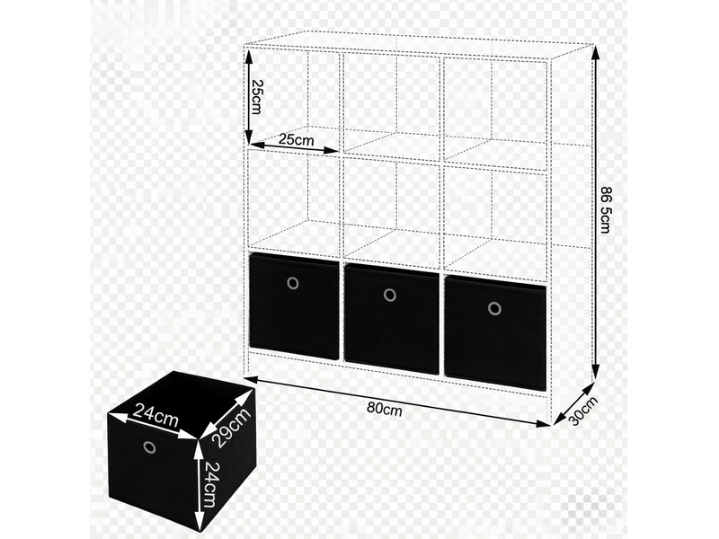  Bibliothèque 80x86,5x30 cm avec 3 tiroirs en tissu panneau de particules bicolore noir et blanc  - Conforama C