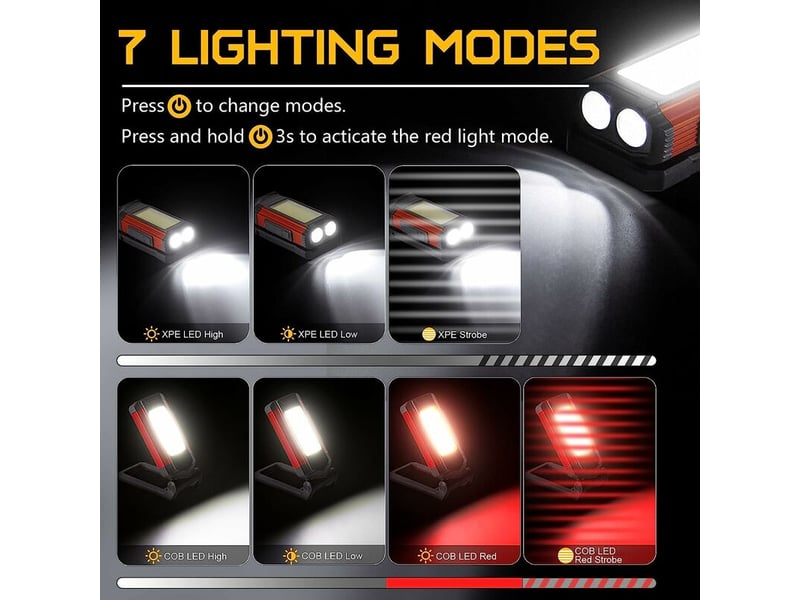  Lampe torche travail led rechargeable puissante, lampe baladeuse avec lumière rouge  - Conforama B