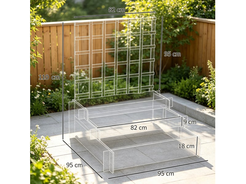 Jardinière surélevée à 3 niveaux 95x95x110 cm – naturel – treillis pour plantes grimpantes - Conforama C