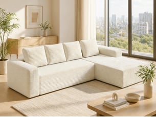 Canapé d'angle compressé gauche fixe BGSRYAO 4 places Velours beige