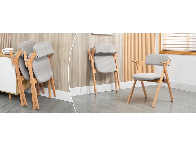  Chaises pliantes lot de 2 avec accoudoirs et assise rembourrée  - dossier épais, hêtre massif - gris  - Conforama E