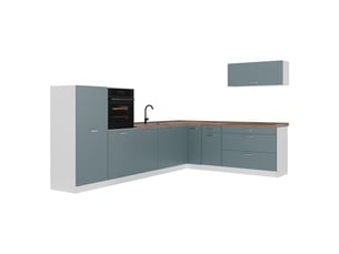 Vicco cuisine en angle, bleu-grisblanc, 327 x cm sans plan de travail