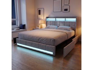 Lit avec rangement 140x190 cm <strong>Lonelyo</strong> <strong></strong> coloris beige