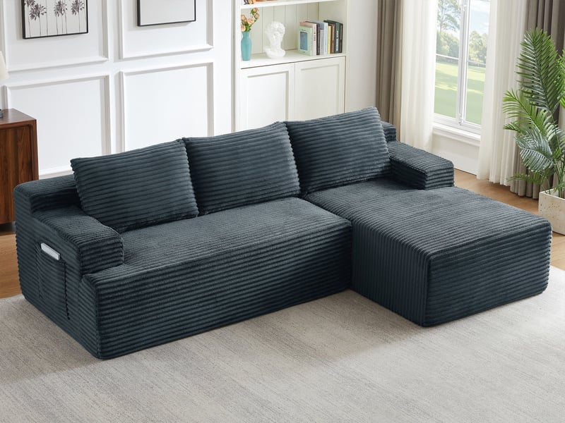  Canapé d’angle 4 places gris foncé en velours côtelé, style nuage, modulable et convertible  - Conforama B