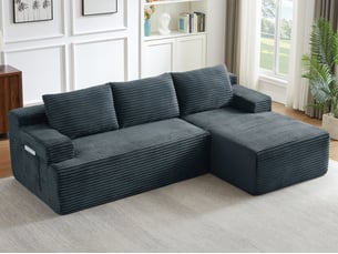 Canapé d'angle réversible convertible <strong>BIQZUYA</strong> <strong></strong> 4 places Velours côtelé gris avec coffre de rangement