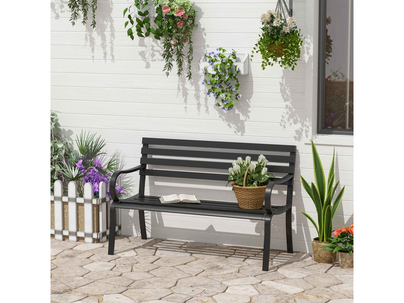  Banc de jardin design contemporain 2 places dim. 127l x 58l x 82h cm métal époxy noir  - Conforama D