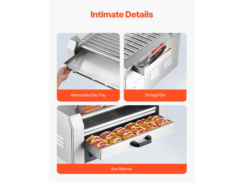  Vevor machine à hot-dogs à 11 rouleaux 30 hot-dogs avec chauffe-petits pains  - Conforama E