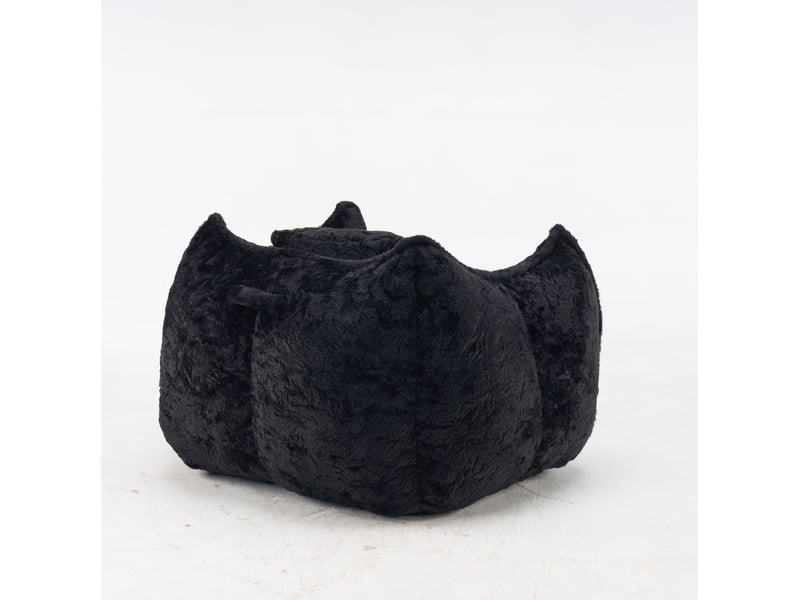 Fauteuil pouf géant avec coussin et dossier enveloppant en fausse fourrure noire, 123 × 97 × 73 cm - Conforama A
