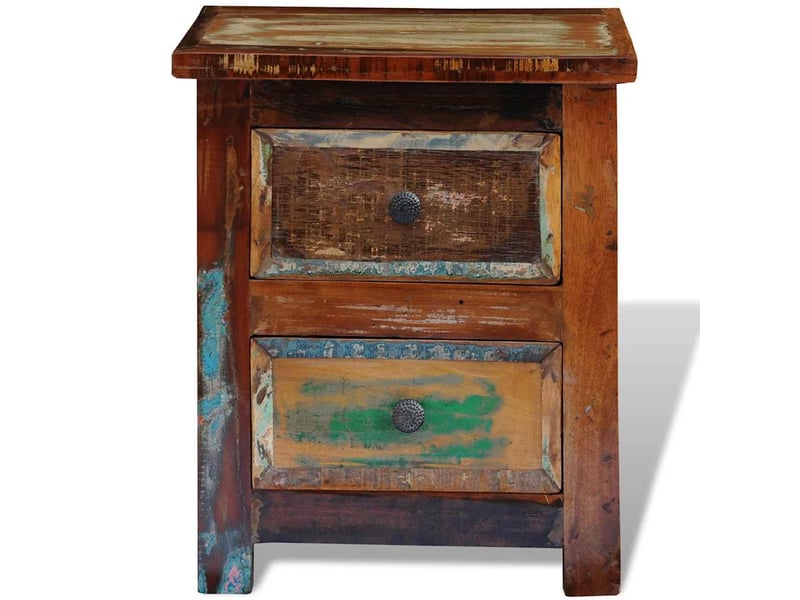  Table de chevet - cabinet de chevet - table de nuit avec 2 tiroirs bois massif recyclé  - Conforama E