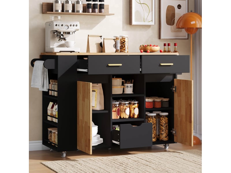  Desserte de cuisine mobile avec plateau rabattable, 3 tiroirs et roulettes verrouillables evryae  - Conforama B