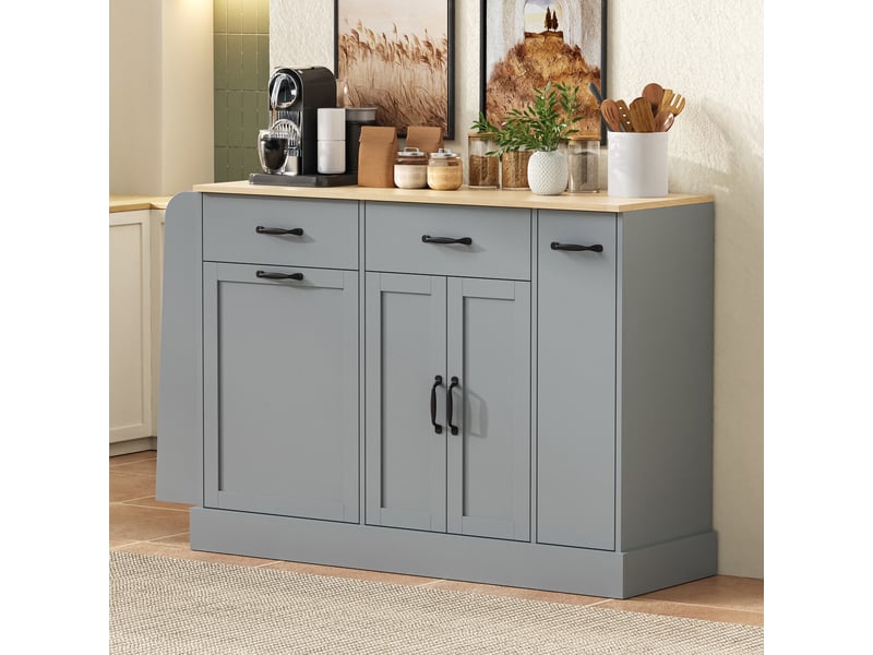 Buffet gris moderne - tiroirs variés, compartiment poubelle, porte-épices externe - salle à manger - Conforama B