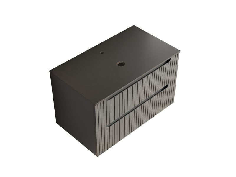 Meuble sous vasque suspendu avec 2 tiroirs et plateau en pierre frittée pour salle de bain gris foncé 80 × 46 × 49,2 cm - Conforama A